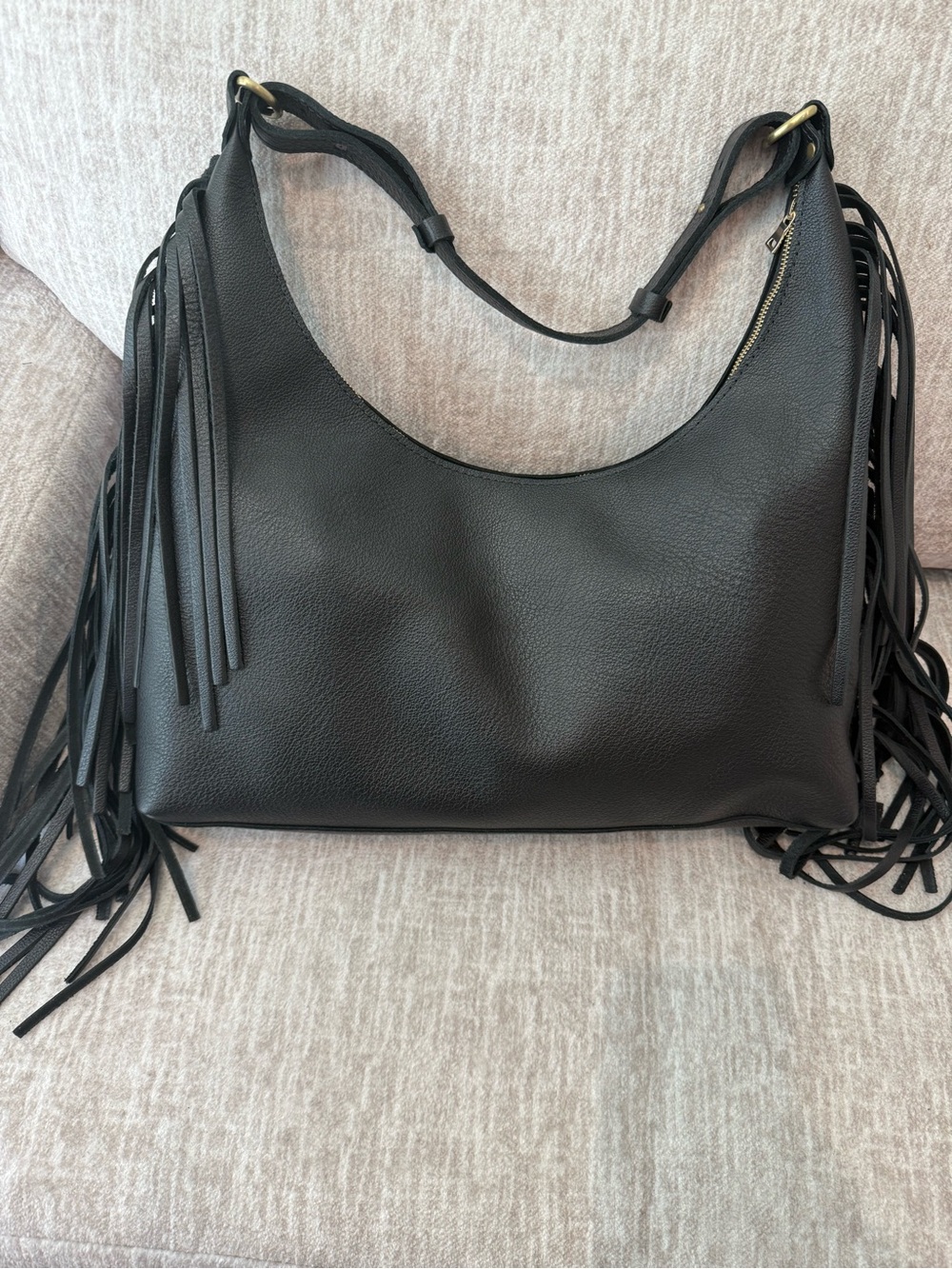 Portland Leather Willow Black Fringe Shoulder Bag